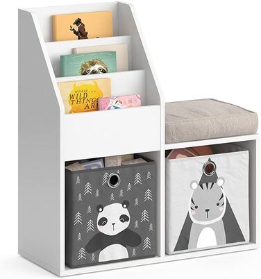 Дитяча книжкова полиця Vicco Luigi, біла, 72x79 см, з 2 текстильними коробками Panda/Tiger