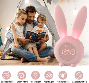 Дитячий ліхтарик-будильник Homealexa Зайчик: Нічник, функція повтору будильника, рожевий