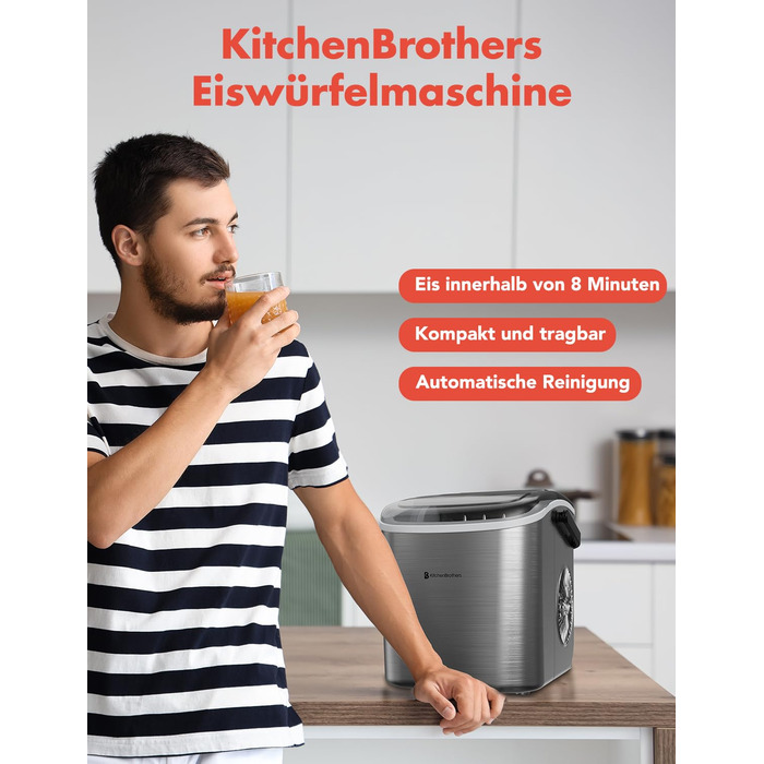 Машина для приготування льоду KitchenBrothers - подрібнений лід та кубики льоду (срібна)