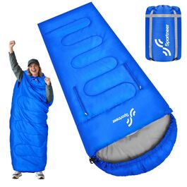 Спальний мішок Sportneer Outdoor (ковдра-спальник) 220×85 см, синій, температурний режим +10...+26 °C, з отворами для рук, 1.5 кг