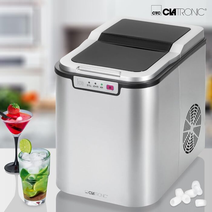 Льодогенератор Clatronic EWB 3785 Inox: Швидке виробництво льоду (10 хв), самоочищення, 12 кг/24 год, резервуар 1.5 л