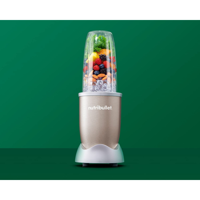 Електричний блендер Nutribullet Pro 900, 900 Вт, 900 мл, 710 мл, шампань, з подрібнювачем, для смузі, багатофункціональний, комплект з 7 аксесуарами (NB910CP)
