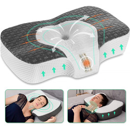 Ортопедична подушка Elviros з піни Memory Foam для шиї та плечей, ергономічна подушка проти хропіння, для сну на боці, темно-сіра 60x38,6x9,9/13,5 см