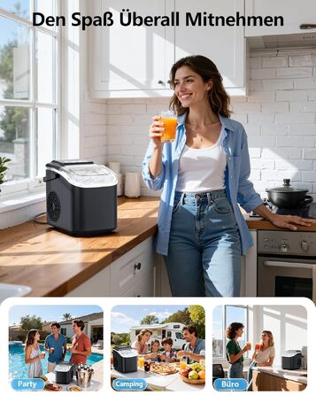 Льодогенератор портативний Klein Ice Maker 12 кг/24год, швидке виробництво льоду (8 кубиків за 6 хв), 2 розміри кубиків, самоочищення для дому, кухні, кемпінгу, вечірок