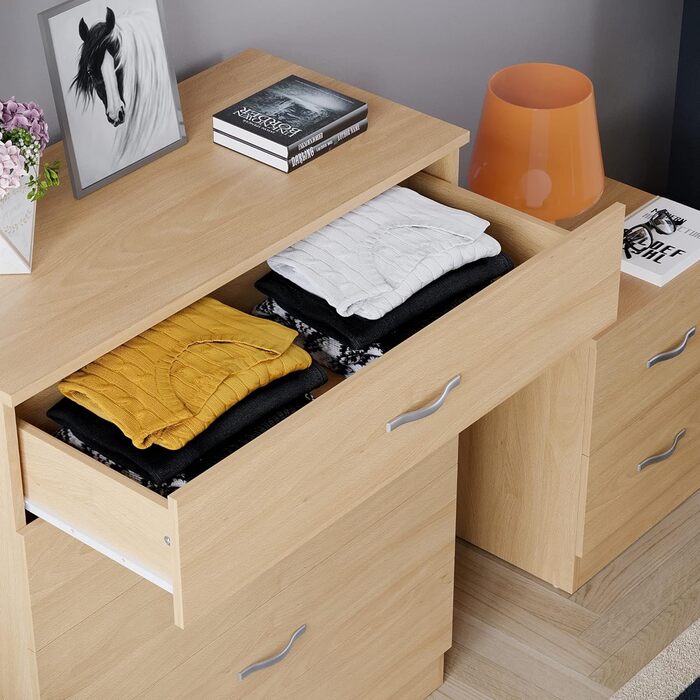 Комод із соснового дерева Vida Designs Riano, 5 шухляд з металевими ручками, захист від деформації, для спальні, 90x75x36 см