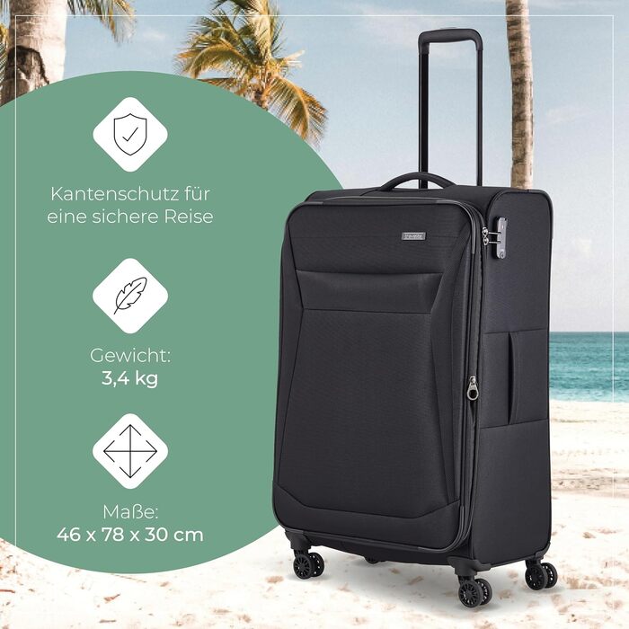 Валіза Travelite Chios L на 4 колесах, м'яка оболонка, з розширенням та захистом кутів, стильний дорожній чемодан 78 см, 90-97 л