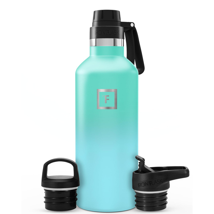 Термос-пляшка IRON °FLASK Edelstahl 950 мл з 3 кришками - Непротікаюча, подвійні стінки, ізольована, BPA-free для спорту, школи, фітнесу, кемпінгу (з носиком, небесно-блакитна)