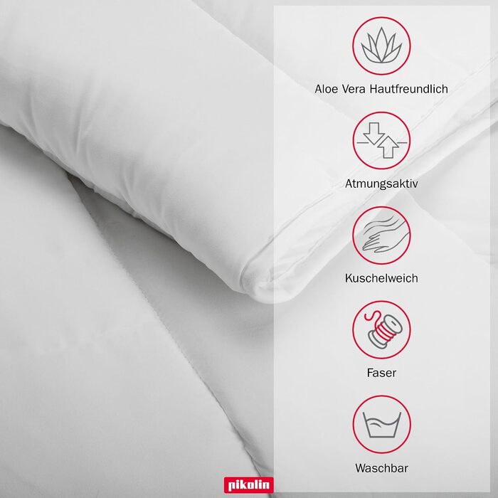 Літня ковдра PIKOLIN 260x240 см, легка з наповнювачем Aloe Vera (150г/м²), гіпоалергенна та дихаюча, біла