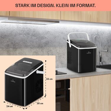 Льодогенератор Klarstein Mini 2л, самочищення, 12кг/доба, чорний, для великих і малих кубиків льоду, сенсорне керування