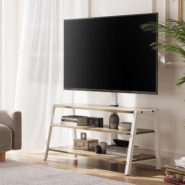 Тумба під телевізор FITUEYES з кронштейном, регульована висота, для TV 37-70 дюймів, дерево, біла, макс. вага 35 кг, VESA 600x400