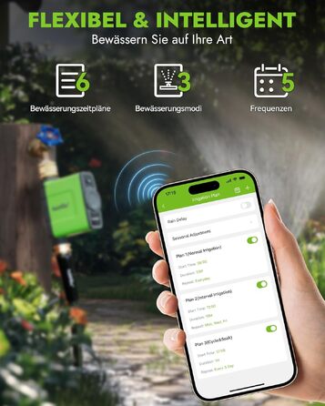 Таймер для поливу RainPoint WiFi з латунними фітингами, 1 зона, смарт-контролер, керування через APP/голосові команди, автоматичний полив саду та газону, 6 програм