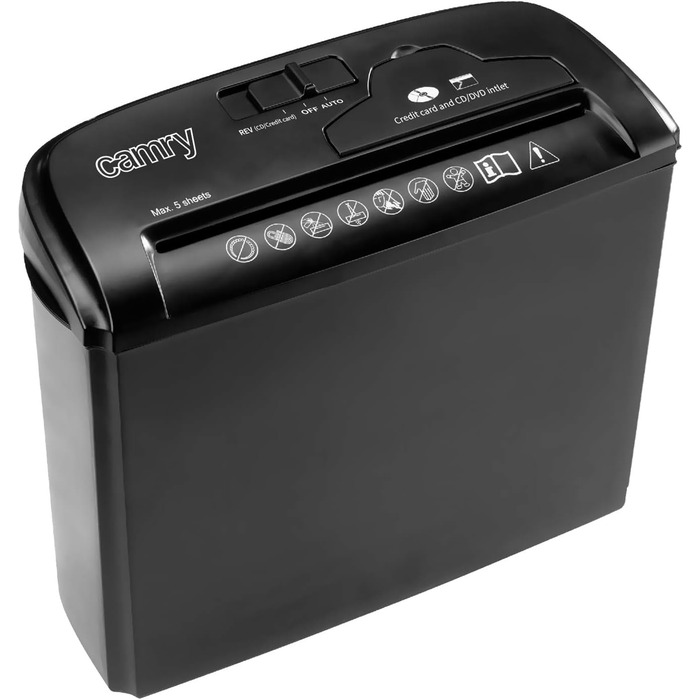 Шредер Camry для паперу, CD/ATM карт, чорний, багатобарвний