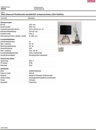 Настільна лампа Pauleen Shiny Diamond 20Вт, E27, чорна, метал/тканина, без лампочки