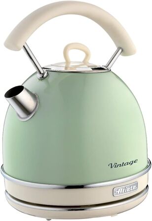 Електрочайник Ariete Vintage 2877, ретро, 1,7 л, 2000 Вт, нержавійка, зелений, з індикатором рівня води, автоматичне вимкнення, 360° база, ергономічна ручка