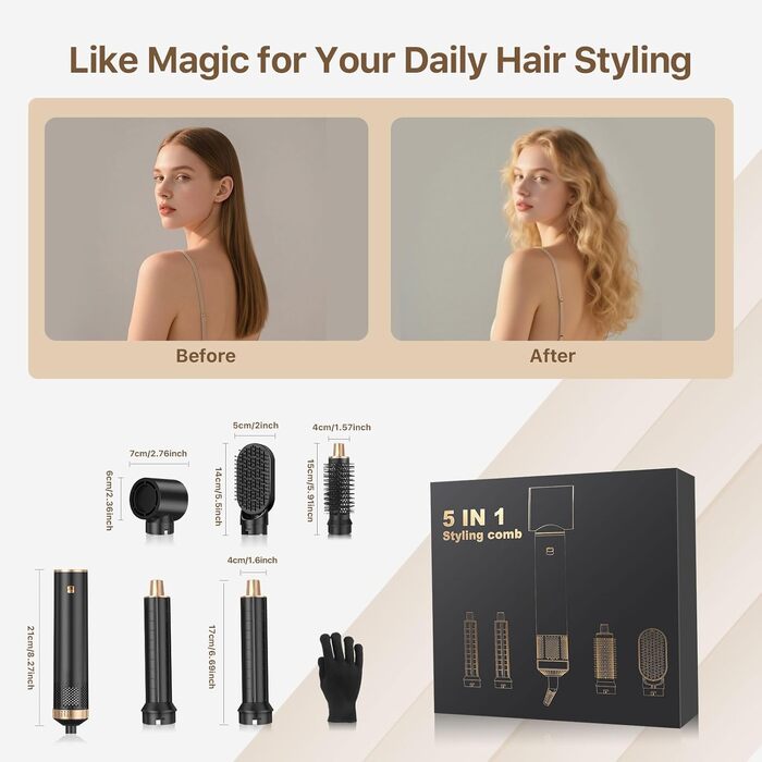 Sendowtek Hairstyler 5 в 1: Мультистайлер для волосся 1000W з насадками для завивки, сушіння, об'єму та укладки. Щітка-фен для жінок та чоловіків