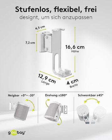 Стійка для колонок Goobay 71 см, біла, для Sonos One/One SL, вантажність 5 кг, з кабельним менеджментом