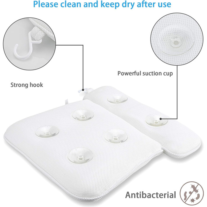 Подушка для ванни INTIRILIFE біла 36x38 см, ергономічна, водостійка, з присосками для комфортного відпочинку у ванній