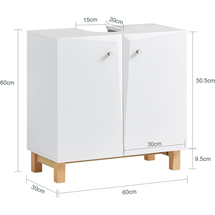 SoBuy BZR92-W Тумба під умивальник для ванної кімнати, біла, 60x60x30 см