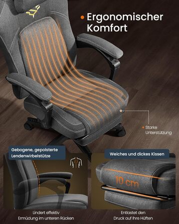 Ігрове крісло SONGMICS HOME, ергономічне комп'ютерне крісло з підніжкою, офісне крісло з підголівником, бавовняно-лляна оббивка, регулювання висоти, сіро-голубий OBG072G01