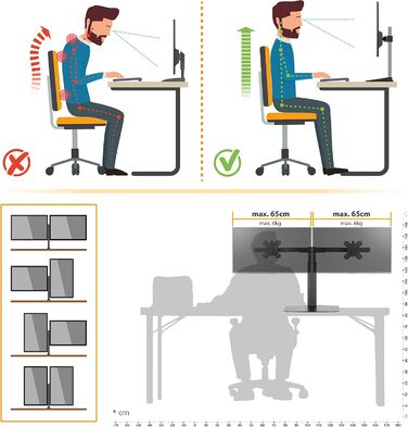 Підставка для монітора RICOO 2 монітори, Dual Monitor-Arm, TS3811, TS4111, для моніторів 17-27 дюймів