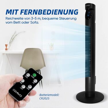 Вентилятор вежовий Turmventilator з пультом, LED-дисплеєм, 3 швидкості, таймером, 70° осциляція, 3 режими, 50W, 97.5 см, чорний