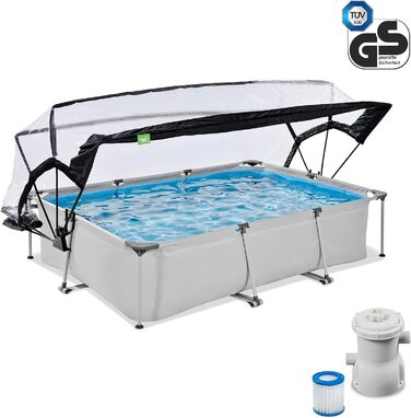 Дитячий каркасний басейн EXIT Toys Soft Grey 300x200x65 см з фільтром і багатофункціональним чохлом, прямокутний, сірий