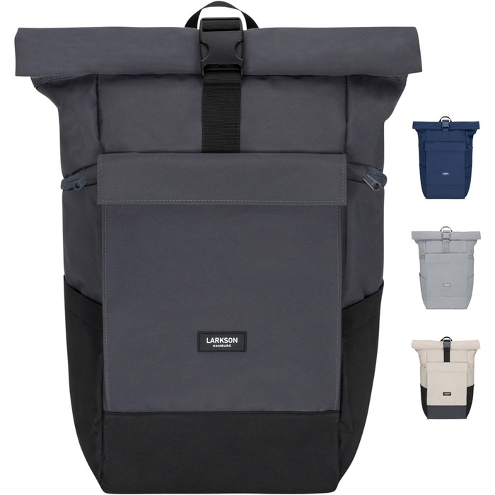 Рюкзак LARKSON Rolltop 21 л для ноутбука 16'' сірий — універсальний міський рюкзак для жінок і чоловіків, для університету, роботи, велосипеда, подорожей, з відділенням для ноутбука та кріпленням на валізу