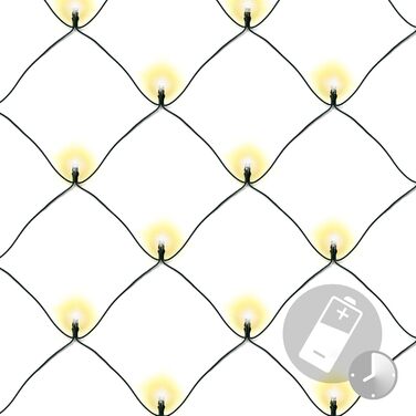Світлодіодна сітка Nipach 160 LED 2x2 м, тепле біле світло, з таймером, на батарейках, для вулиці, новорічна та святкова декорація, підсвітка павільйону, світлова завіса