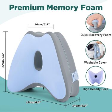 Ортопедична подушка між колін Dioxide для сну на боці з ефектом пам'яті (Memory Foam) для розвантаження спини, суглобів та стегон, синя