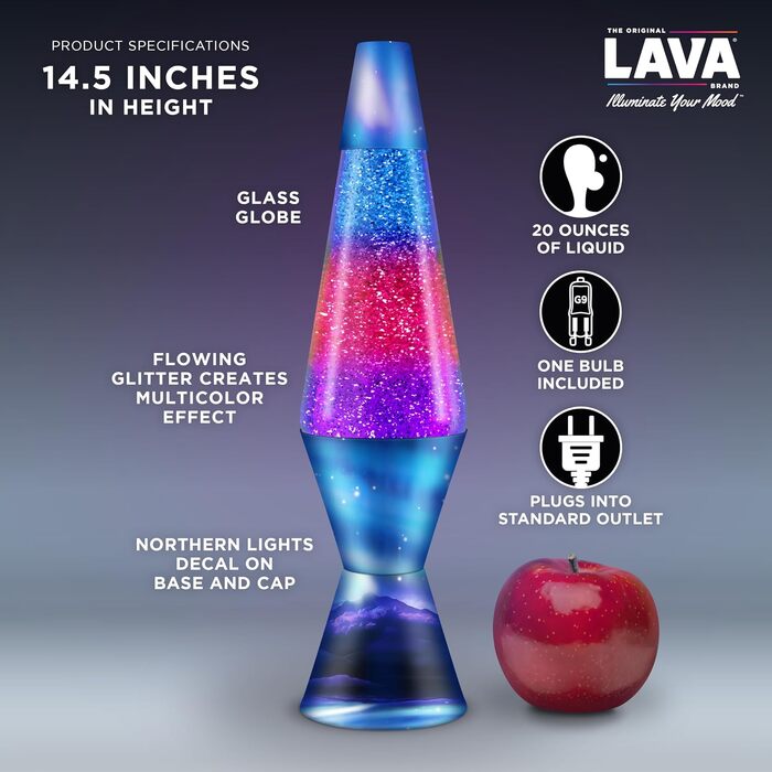 Лава-лампа Lava Lampe 2103: білий віск, синя рідина, срібляста основа та ковпак, висота 36.8 см, декоративний нічник для створення атмосфери