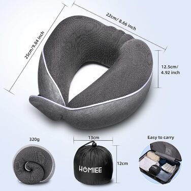 Подушка для шиї Homiee, ортопедична, з memory foam, для подорожей (сіра)