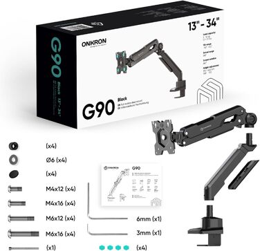 Кріплення для монітора ONKRON G90-B: регульована підставка для монітора 13-34 дюймів, до 10 кг, VESA 75x75-100x100, чорний