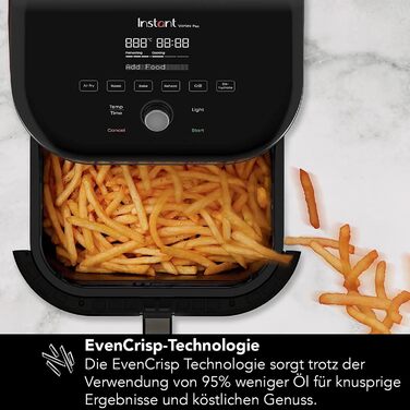 Електрична аерофритюрниця Instant Vortex Plus 5.7 л з оглядовим вікном, нержавіюча сталь, 6-в-1 – фритюр, випікання, запікання, гриль, дегідрація, підігрів, 1700 Вт, цифрове керування, велика місткість