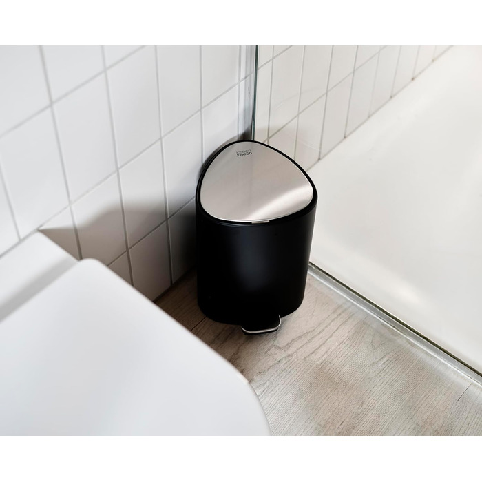 Сміттєве відро Joseph Joseph EasyStore Luxe 5л з нержавіючої сталі, з автоматичним закриттям кришки, знімним внутрішнім відром, для ванної, спальні, офісу (Чорний)