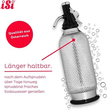Сифон для газування води iSi Sodamaker Classic 1,0 л, з пляшкою PEN в сталевій оплітці, пристрій для приготування газованої води, аксесуар для бару у вінтажному стилі