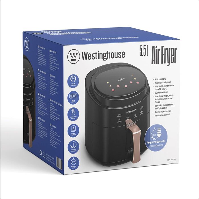 Фритюрниця Westinghouse 5,5 л з автоматичними програмами, сенсорним керуванням, Cool-Touch ручкою, макс. температура 210°C, чорна