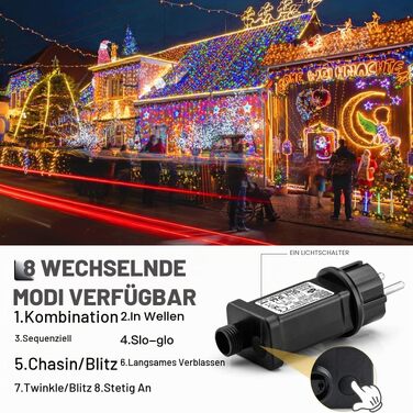 Світлодіодна гірлянда Avoalre 1000 LED для зовнішнього використання, різдвяна ілюмінація (100м, багатоколірна: рожевий, жовтий, синій, зелений)
