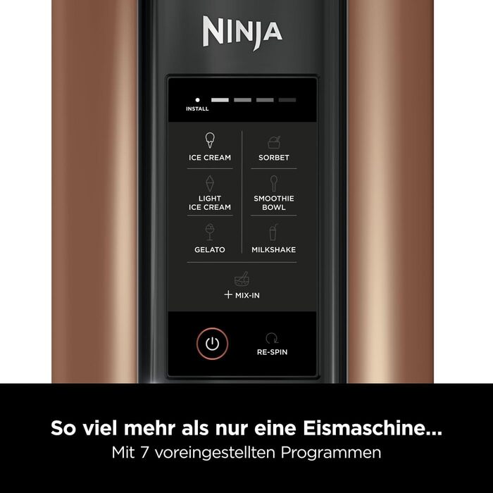 Крем'яний Ninja CREAMi: Машина для приготування морозива та десертів з 3 контейнерами, 7 програмами, чорний & мідний