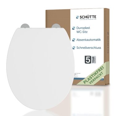 Сидіння для унітаза SCHÜTTE з мікроліфтом (Soft-Close), біле, матеріал Duroplast, Slim дизайн, витримує до 200 кг