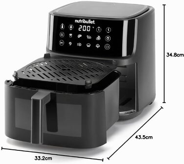 Аерофритюрниця nutribullet Crisplite NBA0611DG, 6л, 1700Вт, сенсорне керування, 6 програм, без PFAS, чорна матова