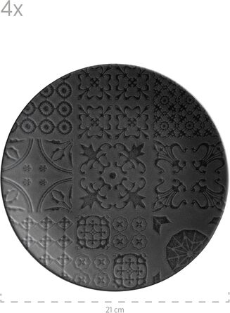 Сервіз MÄSER Tiles Vintage на 4 особи, 12 предметів, кераміка, чорний, марокканський стиль, матова глазур