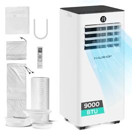 Мобільний кондиціонер HAUSHOF 9000 BTU 4-в-1: охолодження, осушення, вентиляція, нічний режим – для кімнат до 30 м² з комплектом ущільнювачів для вікна