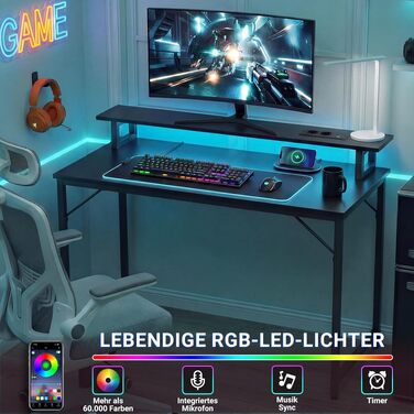 Комп'ютерний стіл iSunirm для геймінгу 120x50 см з RGB підсвіткою, розеткою та підставкою під монітор. Стіл для дому, офісу, спальні