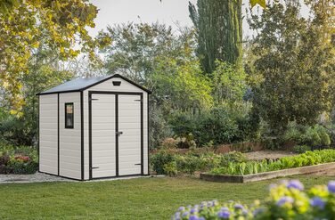 Садовий будинок Keter Manor 6x8 DD, 7,6 м³ бежевого кольору – металевий, для інструментів та саду