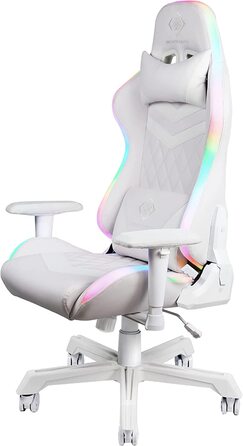 Ігрове крісло DELTACO GAMING PCH90 з RGB підсвіткою, ергономічне, екошкіра, подушки для попереку та шиї, рожеве