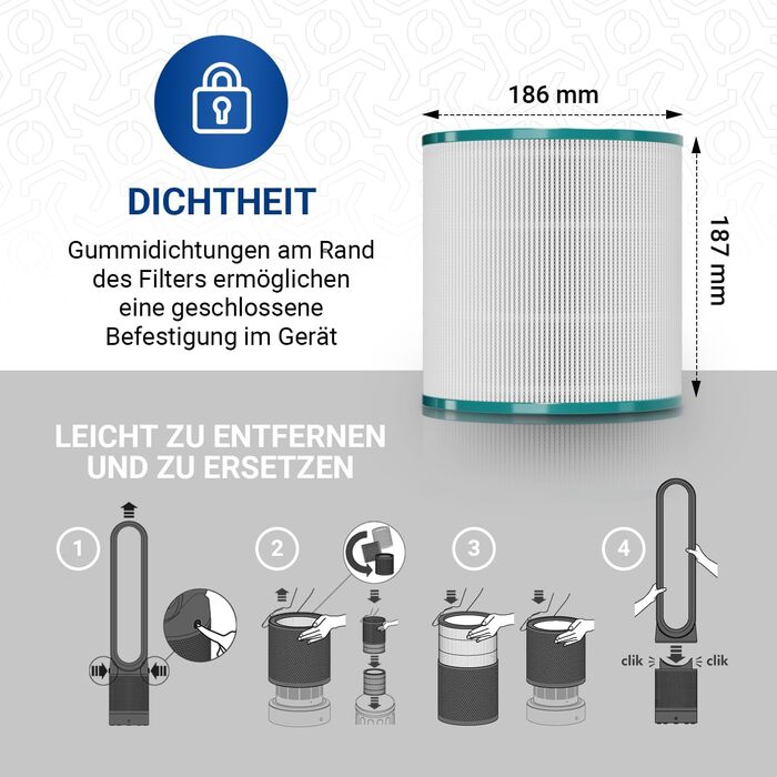 HEPA-фільтр VIOKS для очищувача повітря Dyson Pure Cool Link TP02/TP03/TP00/AM11/BP01, комплект 2 шт, змінний фільтр 967089-17 968126-03