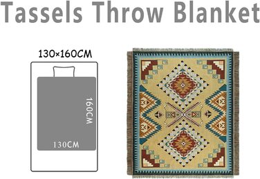 Плед Boho HOORDRY 130×180 см – в'язаний, з китицями, універсальний покривало для дивана, ліжка, крісла, м'яка ковдра-декор