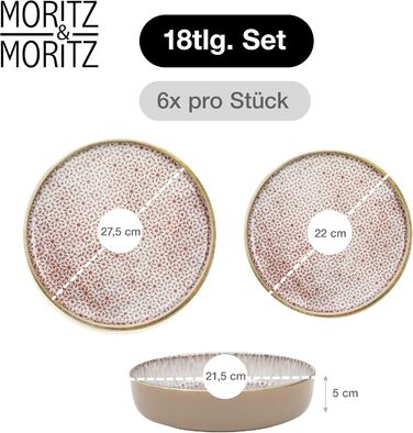Порцеляновий сервіз Moritz & Moritz ALHAMBRA на 6 осіб, 18 предметів, колір Mousse — сучасний набір посуду (обідні та десертні тарілки, піали)