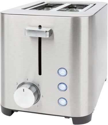 Тостер ProfiCook PC-TA 1251, 2 тостових слоти, нержавіюча сталь, широкий слот, знімна насадка для булочок, регульований ступінь підсмажування, піддон для крихт, кабельний відсік