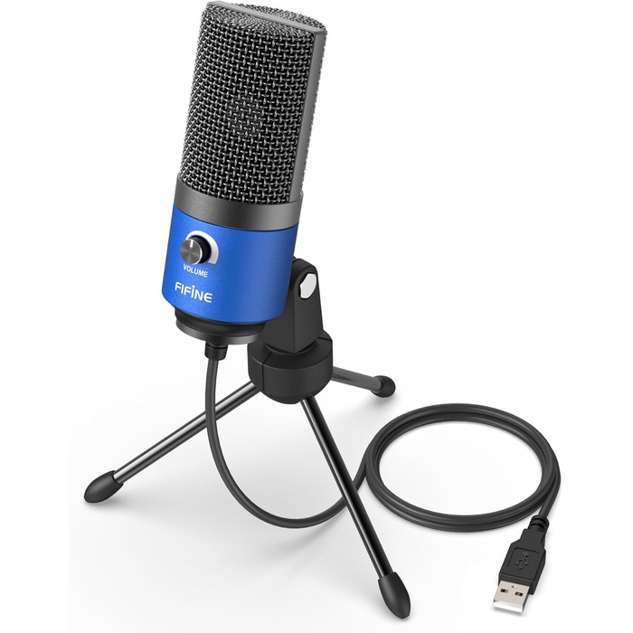 FIFINE USB мікрофон для ПК, Mac, PS4, PS5, студійний конденсаторний мікрофон для стрімінгу з підставкою, синій